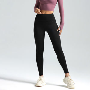 Women Yoga Solid Color Polyester High-Waisted Butt-Lifting Workout Leggings