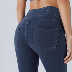 Women Yoga Style Jeans Knitted High Elastic High Waist Long Leggings