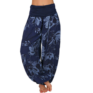 Women's Flower Printed Casual Style Cotton Wide Leg Harem Pants