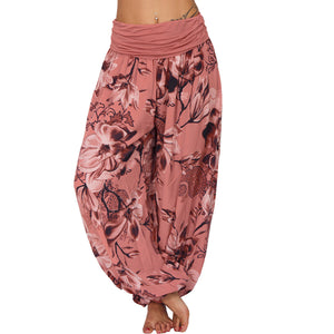 Women's Flower Printed Casual Style Cotton Wide Leg Harem Pants