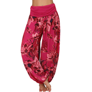 Women's Flower Printed Casual Style Cotton Wide Leg Harem Pants