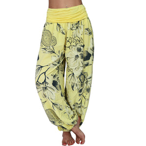 Women's Flower Printed Casual Style Cotton Wide Leg Harem Pants