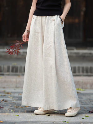 Women's Linen Wide-Leg Pants Artistic Thin Casual Meditation Yoga Pants -1