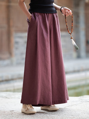 Women's Linen Wide-Leg Pants Artistic Thin Casual Meditation Yoga Pants -3