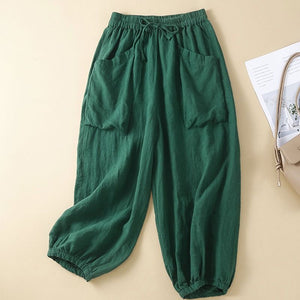Women's linen cropped harem pants versatile Casual loose fit style