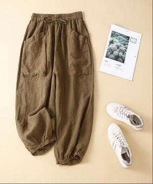 Women's linen cropped harem pants versatile Casual loose fit style