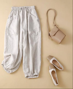 Women's linen cropped harem pants versatile Casual loose fit style