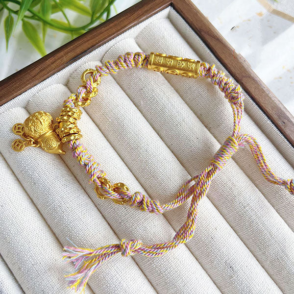 Six-character mantra Bracelet copper plated gold  coin gourd coiled string