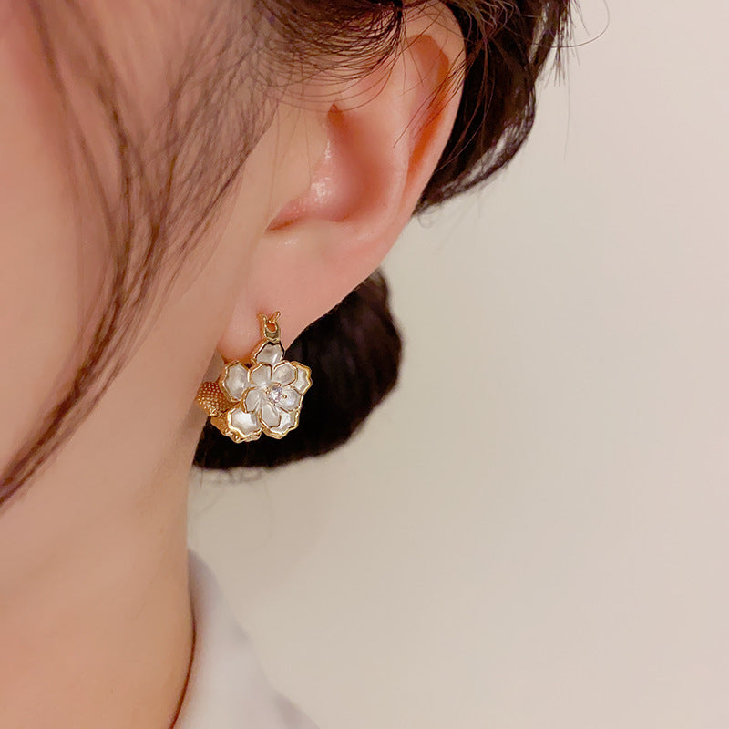 Vintage Camellia Earrings Paint Double-sided  Ear Buckle