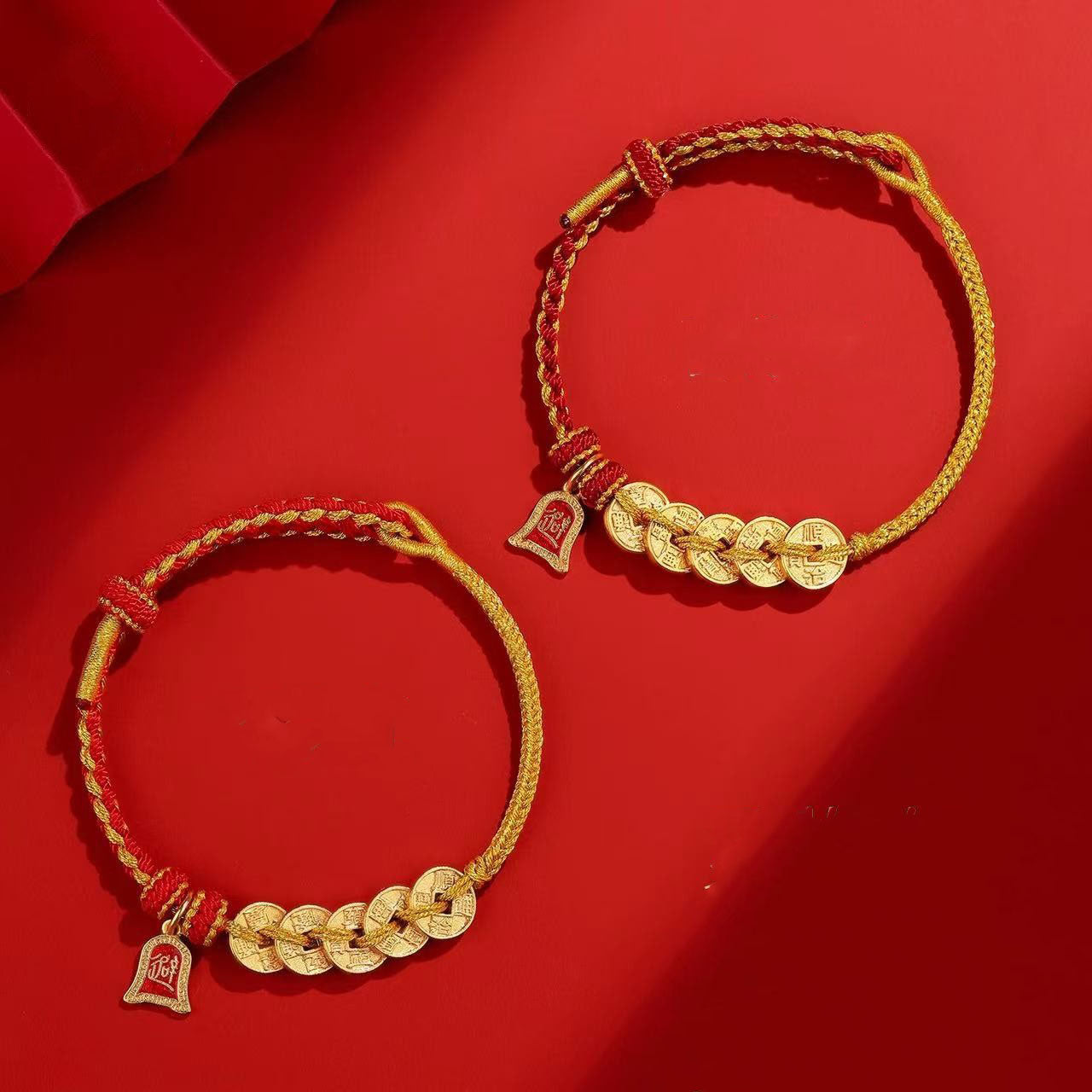 Coin charm Bracelets Red hand-woven String fit for Zodiac year Gift