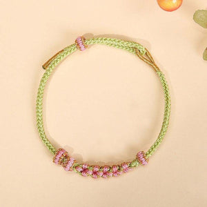 mint green String Protection Bracelet with Peach Blossom