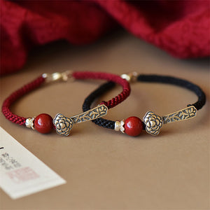 Red Rope Bracelet with Ruyi & Cinnabar Beads