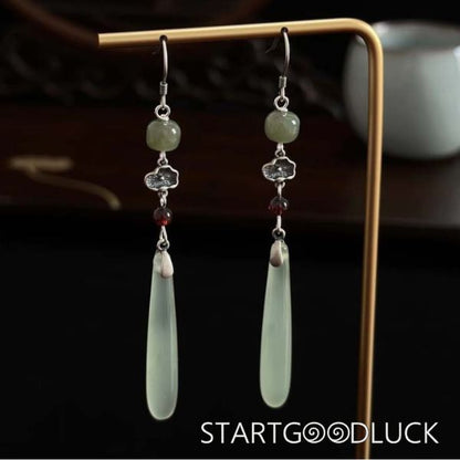 Water Drop Jade Earrings | Neo Chinese Style | Bring Fortune