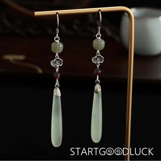Water Drop Jade Earrings | Neo Chinese Style | Bring Fortune
