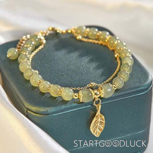 Gold Leaf Bracelet | Jade Beads Bracelet | Niche Design