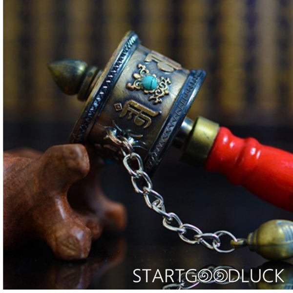 Tibetan Prayer Wheel: Mini Handheld with 4.53” Height & 1.5” Width (Portable Merit Accumulator)