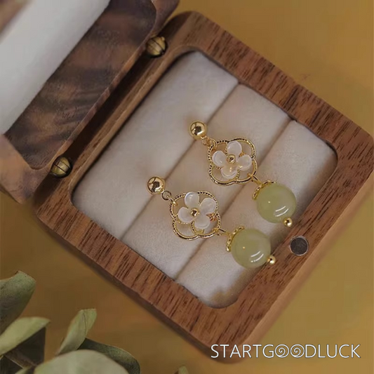 Jade Flower Earrings-Natural Jade-Authentic Design