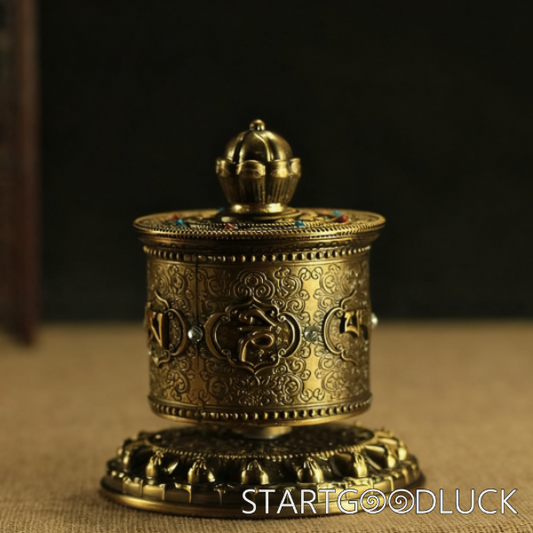 Tibetan Prayer Wheel: Gold - Plated Copper with Six - Syllable Mantra (Accumulate Merit, Bless Spaces)