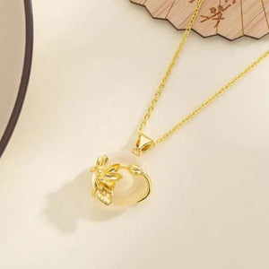 18K Gold Plated Natural White Jade Loutus Peace and Tranquility Necklace