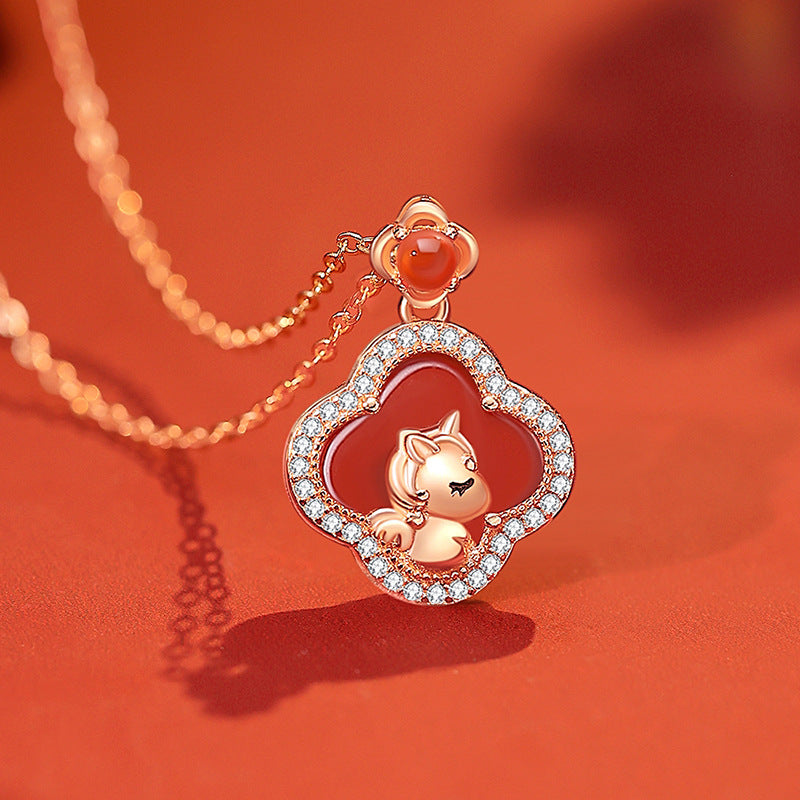 18K Gold Plated Red Agate Horse Year Balance and Harmony Necklace