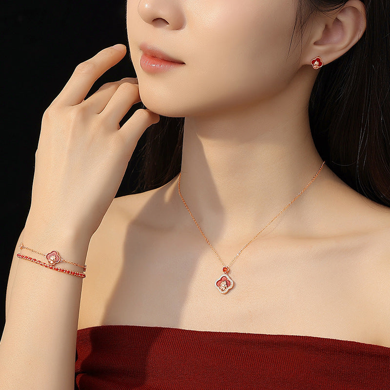 18K Gold Plated Red Agate Horse Year Balance and Harmony Necklace