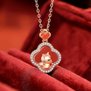 18K Gold Plated Red Agate Horse Year Balance and Harmony Necklace