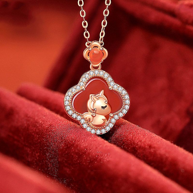 18K Gold Plated Red Agate Horse Year Balance and Harmony Necklace