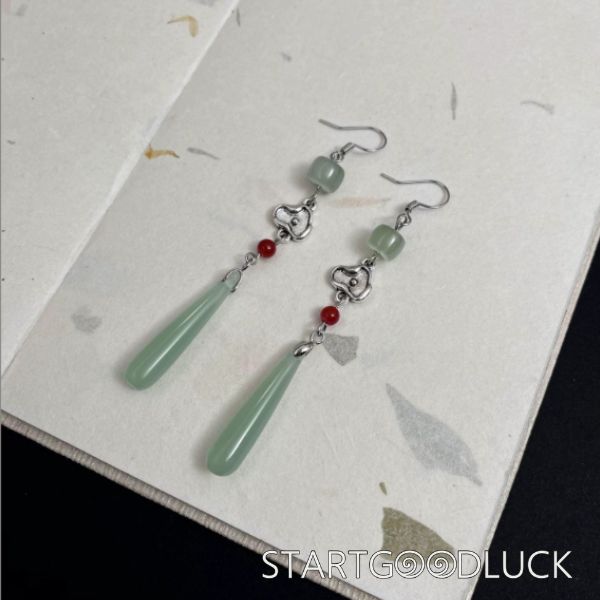 Water Drop Jade Earrings | Neo Chinese Style | Bring Fortune