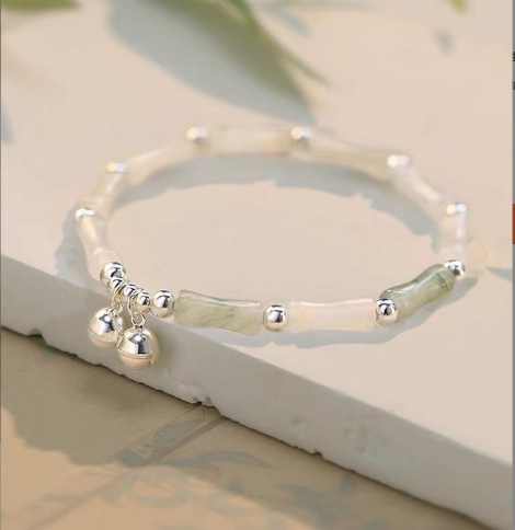 White Jade  Bamboo Bracelet | 925 Silver Bell | Neo Chinese Style - Only $0.01 Today