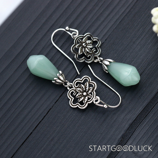 Magnolia Earrings-Natural Hetian Jade & silver-purify soul