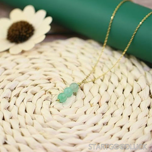 3-Jade Bead Pendant Necklace on Gold Chain: Serenity & Positive Energy