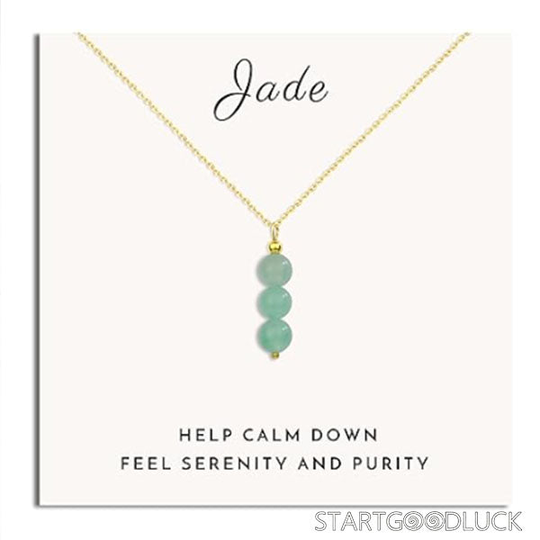 3-Jade Bead Pendant Necklace on Gold Chain: Serenity & Positive Energy