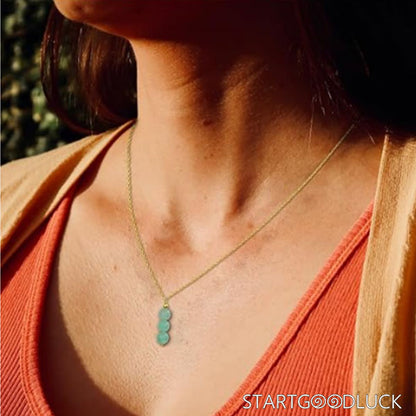 3-Jade Bead Pendant Necklace on Gold Chain: Serenity & Positive Energy
