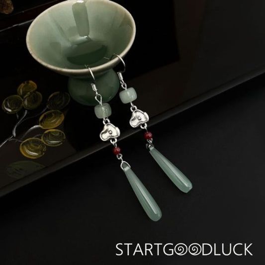 Water Drop Jade Earrings | Neo Chinese Style | Bring Fortune