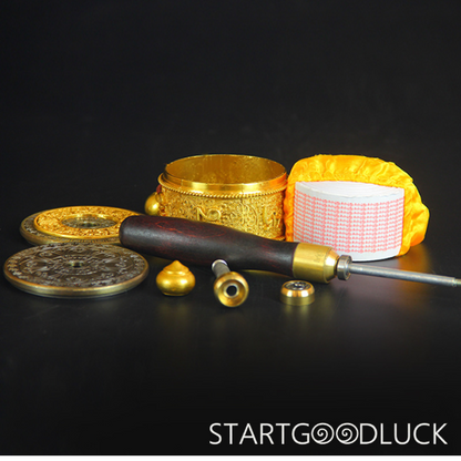 Tibetan Prayer Wheel: Gold - Plated with Oṃ Maṇi Padme Hūṃ Mantra (Accumulate Merit, Awaken Compassion)