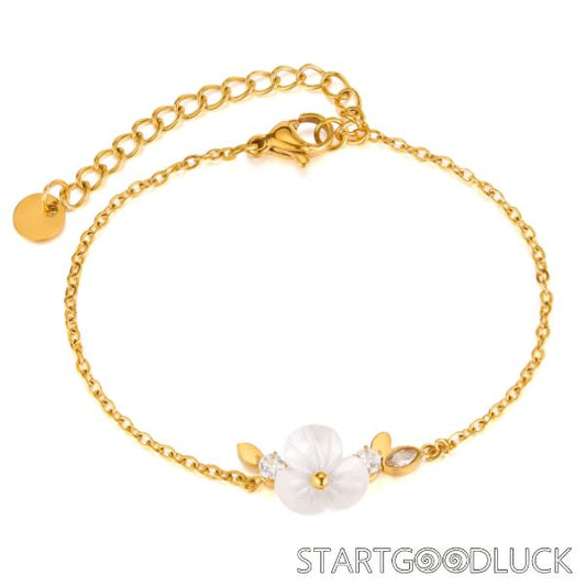 Pearl Flower Bracelet | Diamond Leaf Bracelet | Sterling Silver Bracelet | Best Wedding Gift
