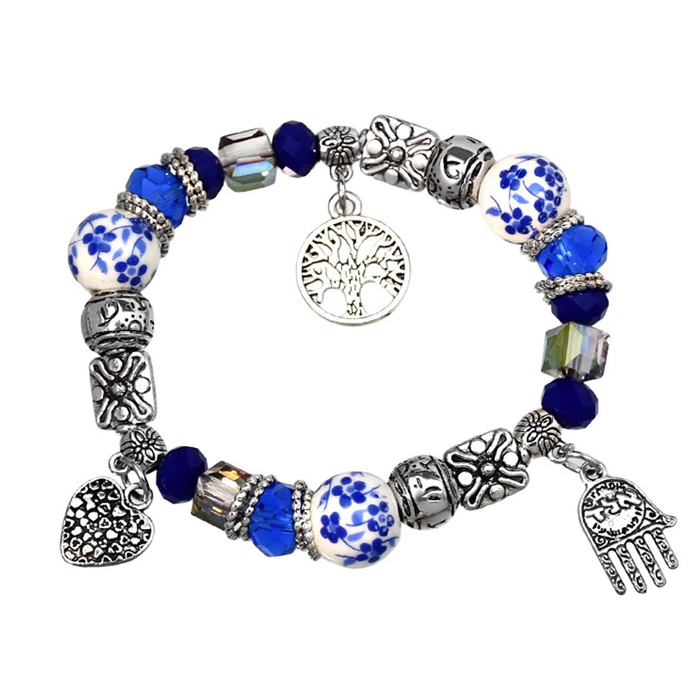 Classic Chinese Heritage Vintage Distressed Blue-and-White Porcelain Handcrafted Beaded Bracelet - StartGoodLuck