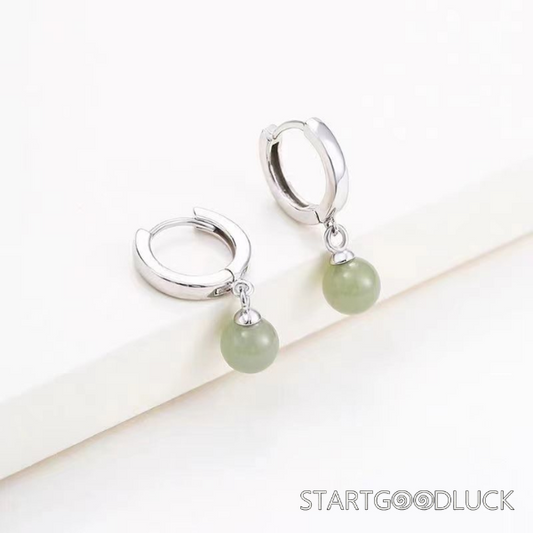 Jade Ball Earrings-Natural Jade & Silver-Original Design