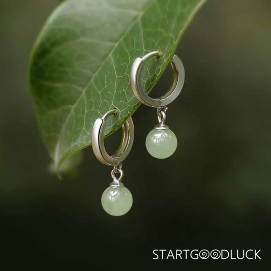 Jade Ball Earrings-Natural Jade & Silver-Original Design