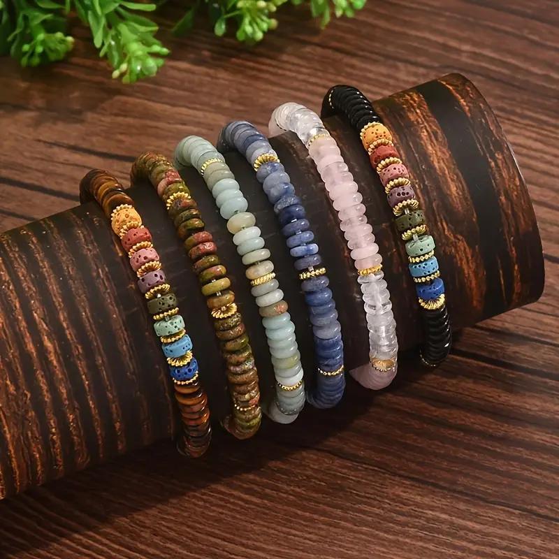 Crystal beaded Bracelet frisbee-shaped natural volcanic stone beads fit for gift