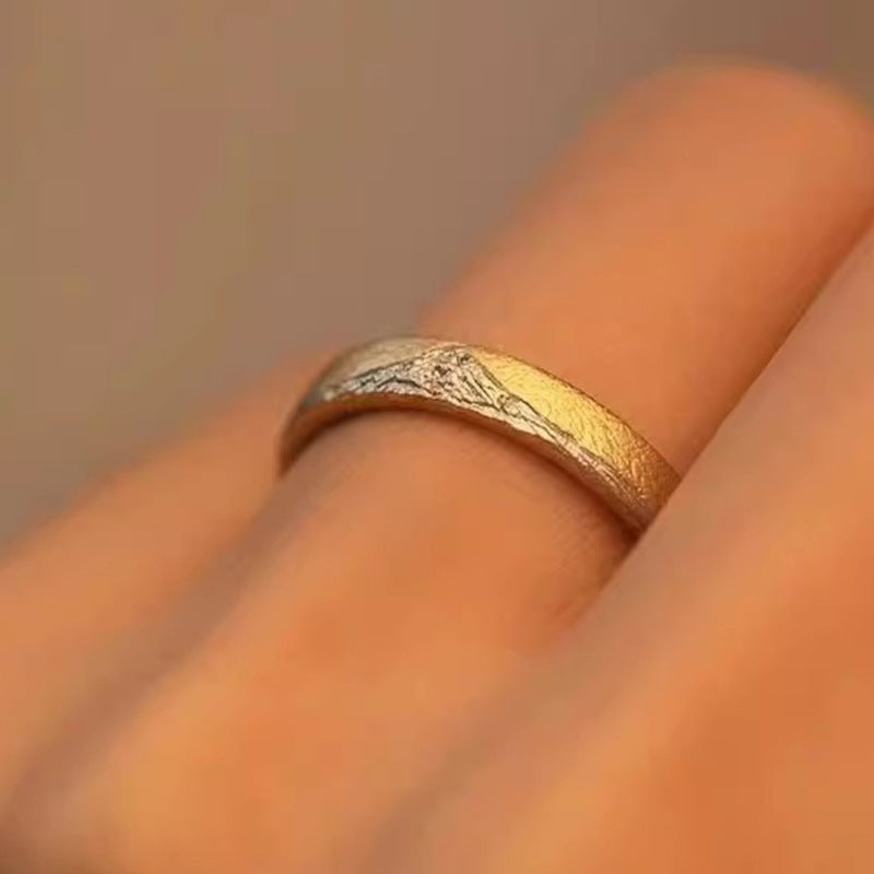 925 Silver Gold Plated Tibet Mountain Rizhao Jinshan Design Peace and Tranquility Ring