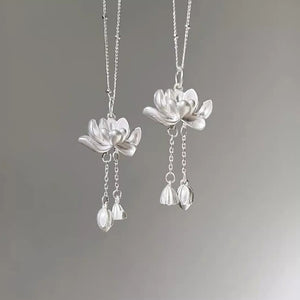 925 Silver Lotus Chinese Style Peace and Tranquility Necklace