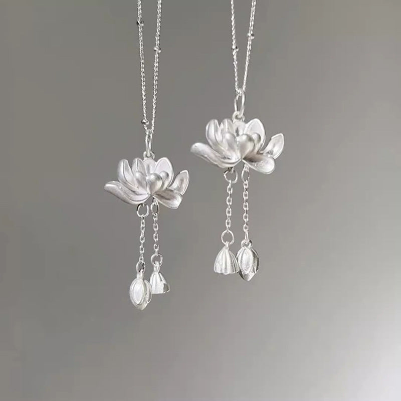 925 Silver Lotus Chinese Style Peace and Tranquility Necklace