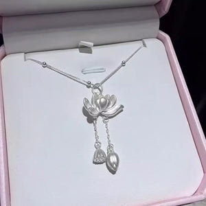 925 Silver Lotus Chinese Style Peace and Tranquility Necklace