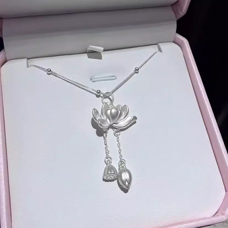 925 Silver Lotus Chinese Style Peace and Tranquility Necklace