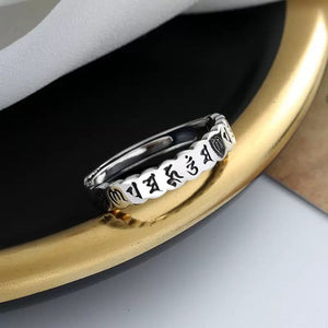 925 Silver Six Syllable Mantra Open Ring Bring Love and Compassion