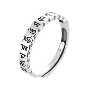 925 Silver Six Syllable Mantra Open Ring Bring Love and Compassion