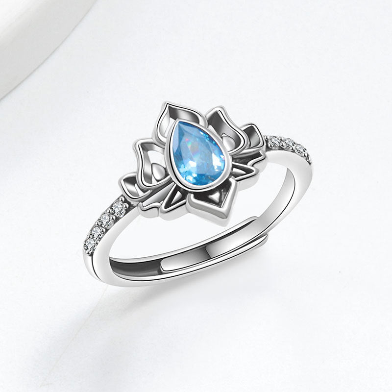 925 Silver Women Crystal Lotus Zircon Focus and Wisdom Rings