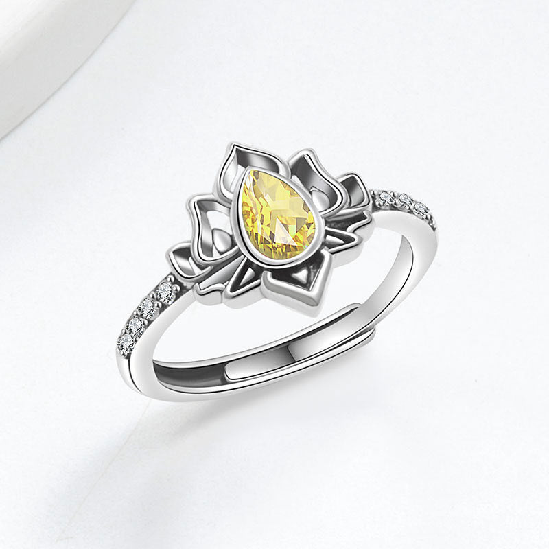 925 Silver Women Crystal Lotus Zircon Focus and Wisdom Rings11