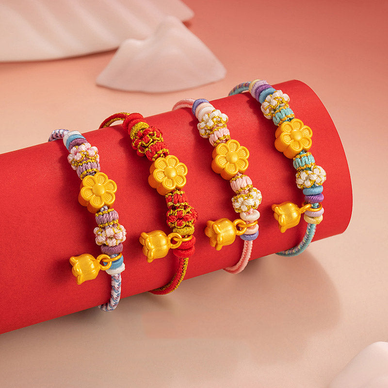 999 Silver Peach Blossom Hand Rope Peace and Tranquility Bracelet